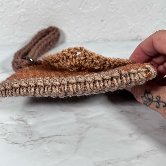 Brown Crochet Mini Wristlet Clutch - Picture 5 of 8